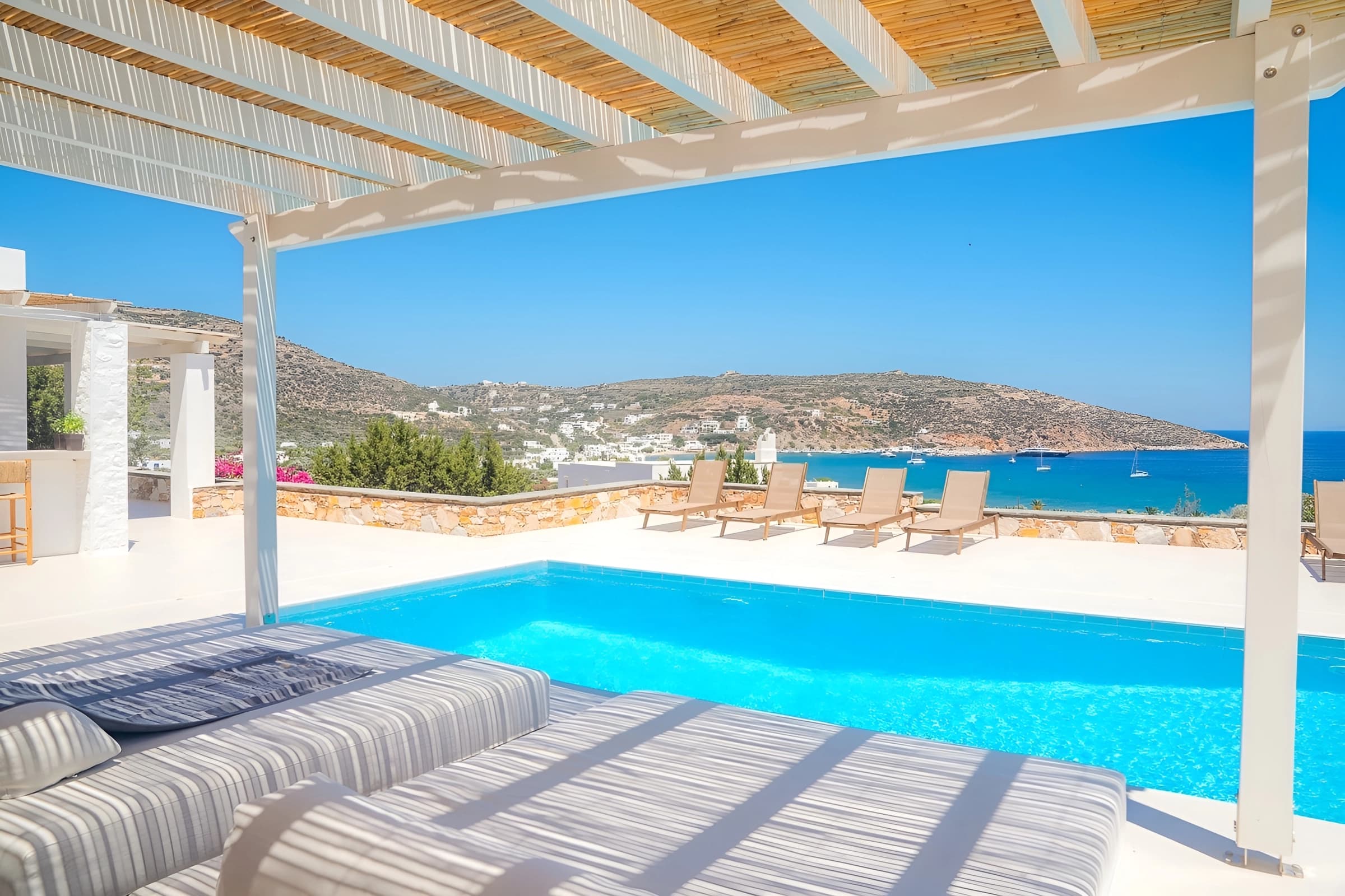 The pool at Villa Olivia Clara looking out to the Aegean