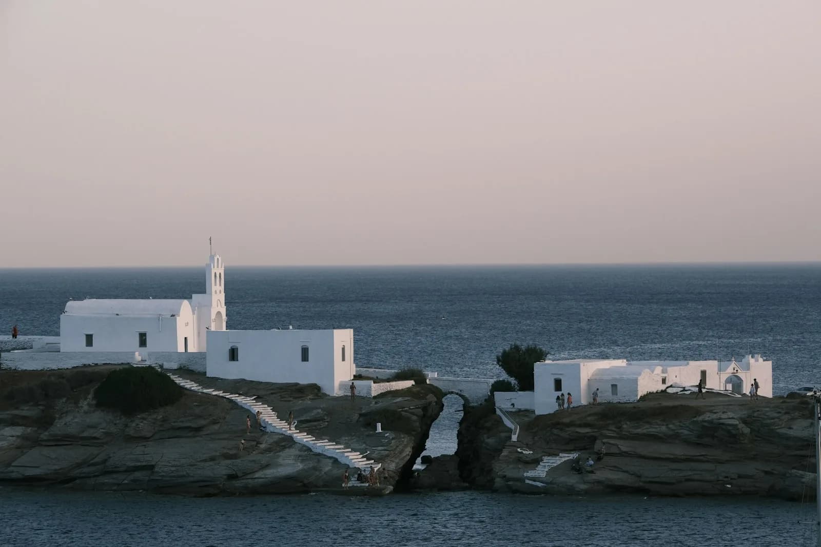 Chrysopigi monastery on its rocks at dusk, Sifnos